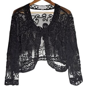 J.R. Nites By Carol Lin Black Lace Cardigan